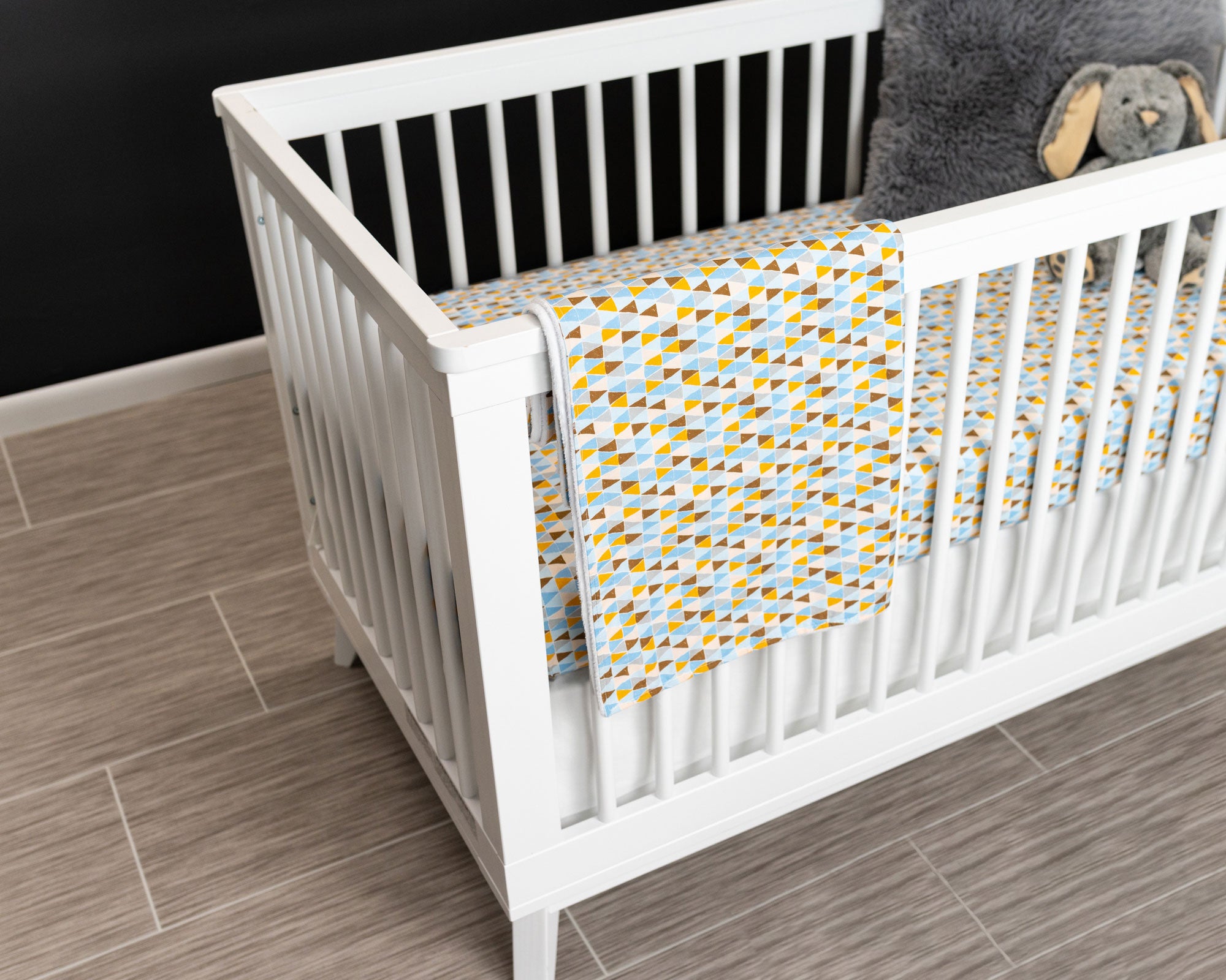 Blue Banners Marching - Classic Nursery Bedding Set - Blue/Topaz/Umber Triangles - Olli+Lime